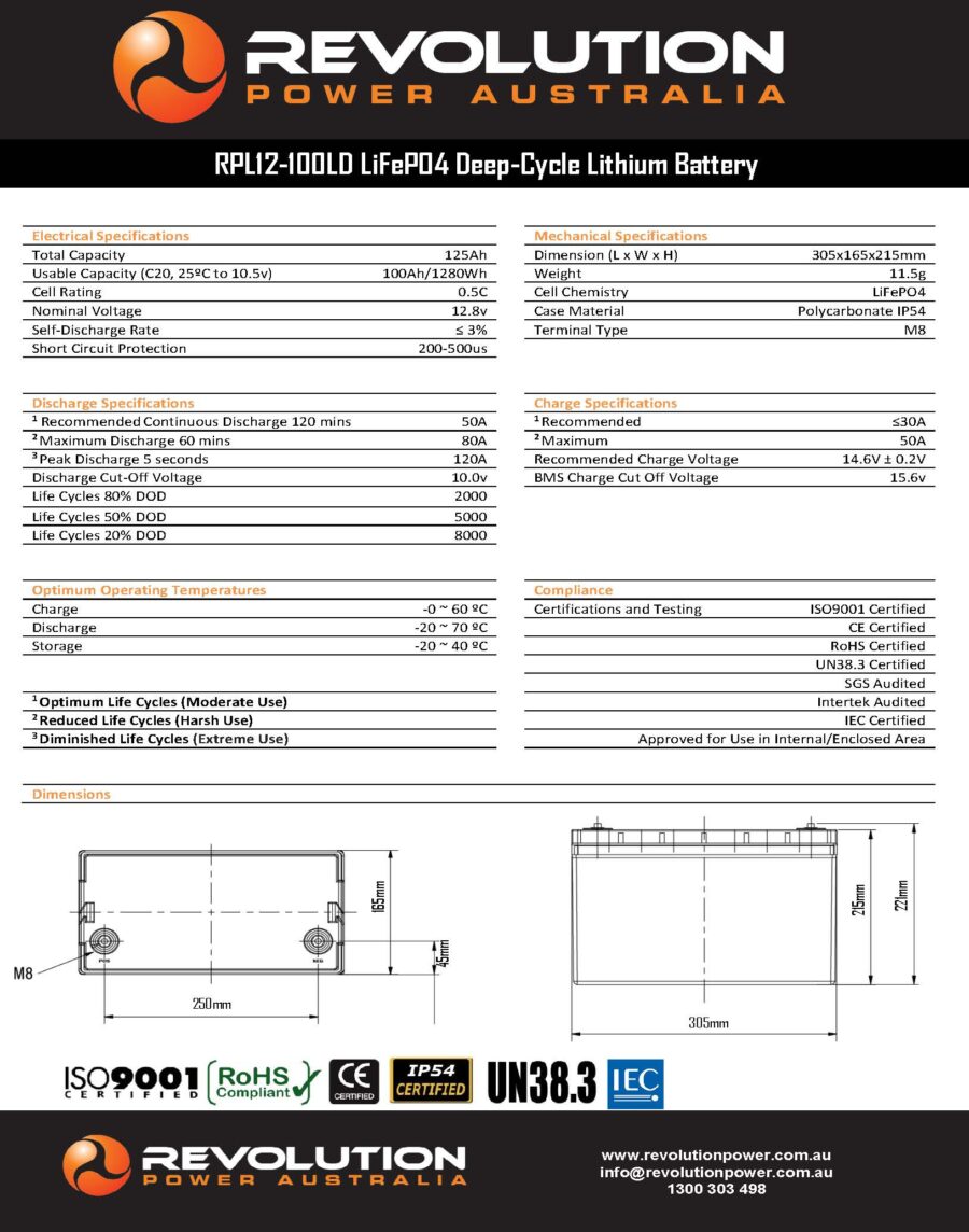 12v 100Ah Low Draw Lithium Battery Specification 08 2020 Page 2