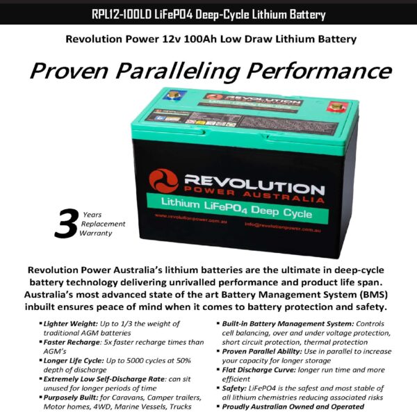 12v 100Ah Low Draw Lithium Battery Specification 08 2020 Page 1